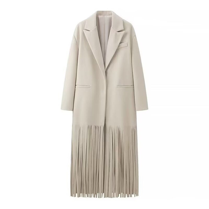 Manteau trench élégant pour femmes avec des détails à franges et une coupe ajustée Chic & Stil