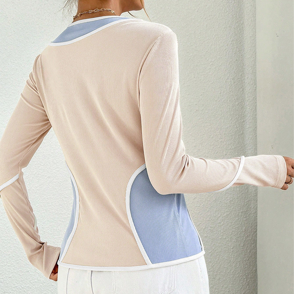 Chemise à manches longues pour femme avec des combinaisons de couleurs courbes et une fibre élastique Chic & Stil