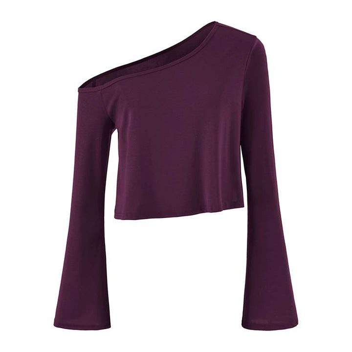 Women's Cropped Off-Shoulder Long Sleeve with Flared Trumpet Sleeves made of Jersey Amarae