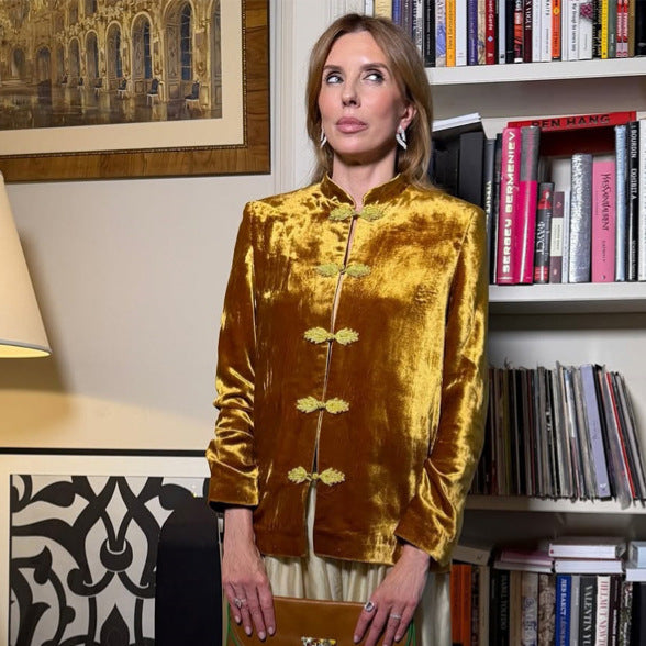 Women’s velvet jacket with Mandarin collar and decorative knot fastenings Amarae