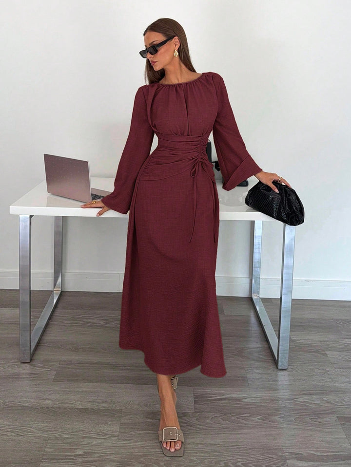 Ladies Max Dress with gathered waist lacing and bell sleeves Amarae