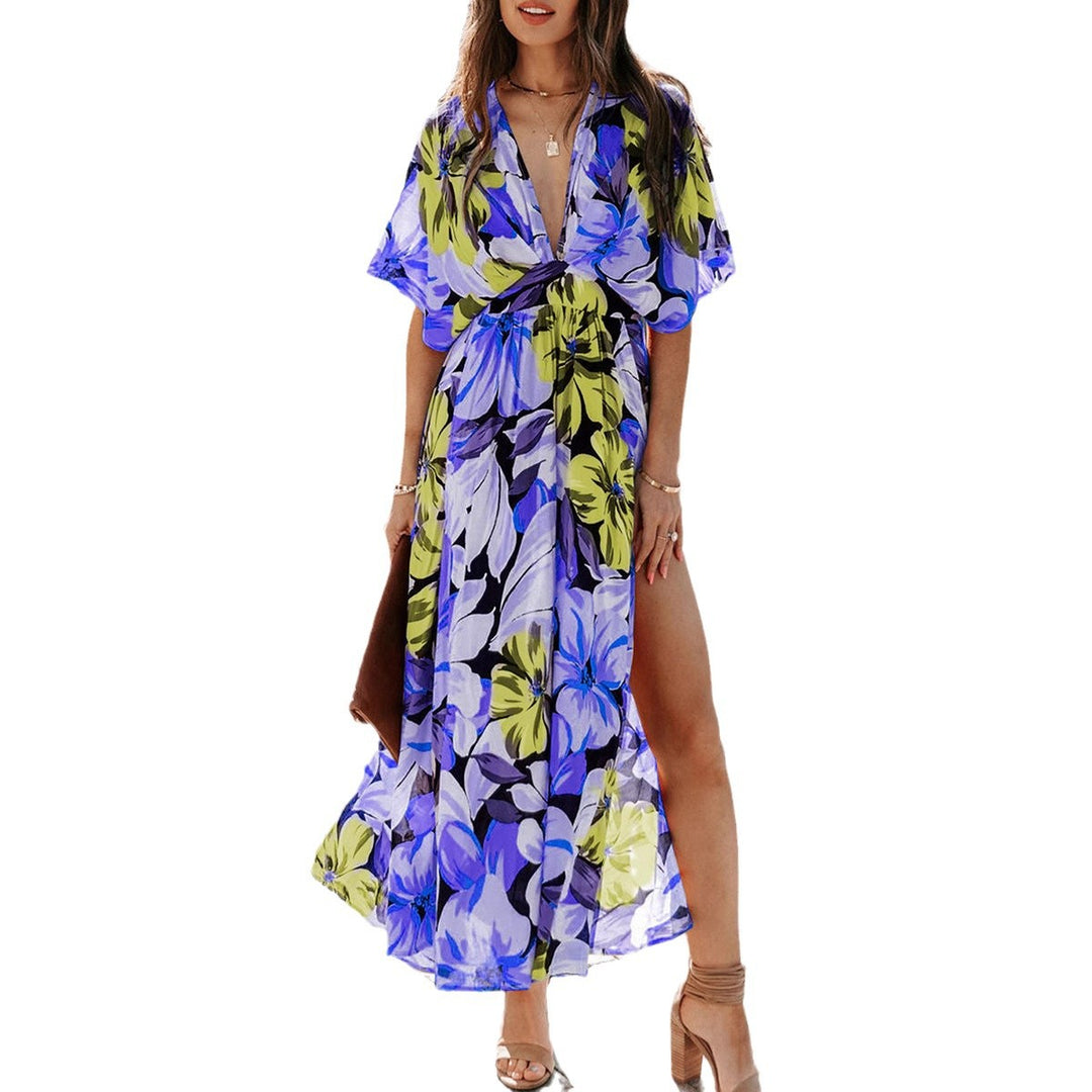 Lune London 1751507240 Floral Side Slit Maxi Dress for Women