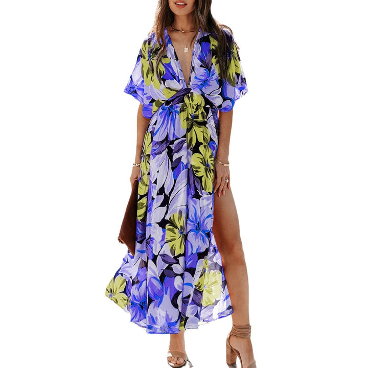 Lune London 1751507240 Floral Side Slit Maxi Dress for Women