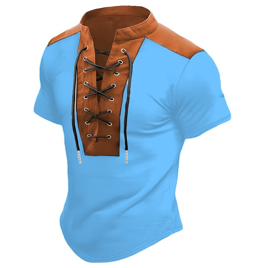 Men Leisure Short Sleeve Lace-Up Top Amarae