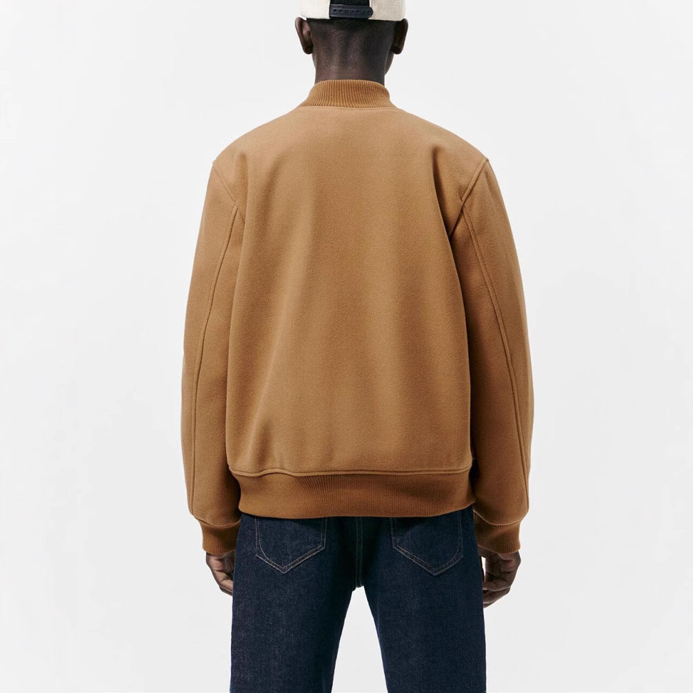 Men's bomber jacket made of wool blend in boxy cut with concealed snap button placket and ribbed cuffs Amarae