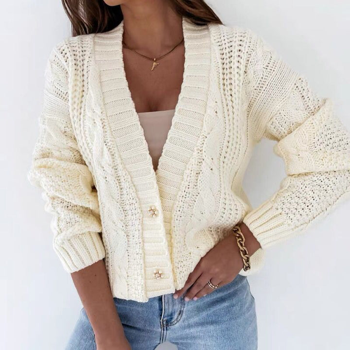 Chunky knit jacket for women with a modern cable pattern and oversized cut Lune London