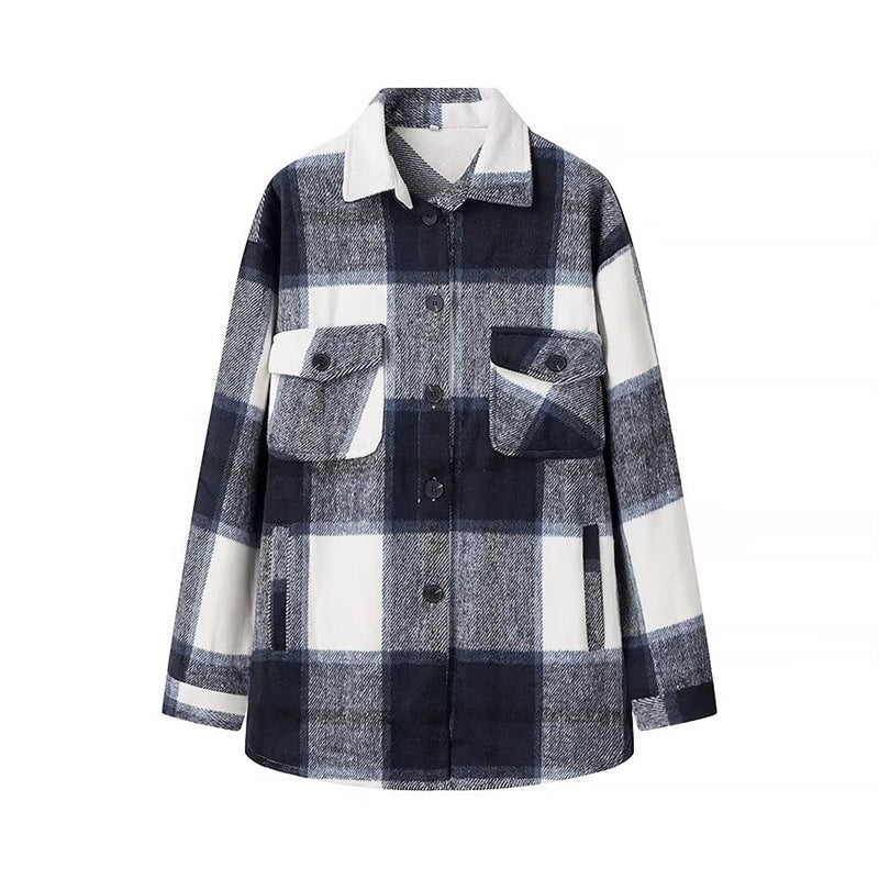 Women's Checked Overshirt in Shacket Style with Patch Chest Pockets and Soft Flannel Look Amarae