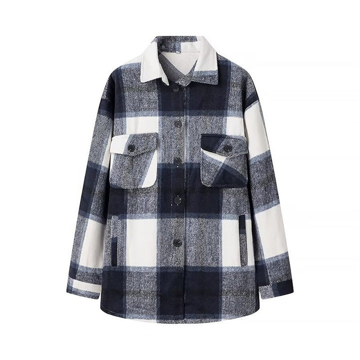 Women's Checked Overshirt in Shacket Style with Patch Chest Pockets and Soft Flannel Look Amarae