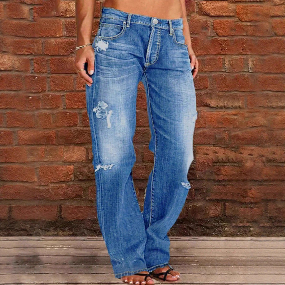 Women's casual loose denim pants in baggy style with distressed rips Amarae