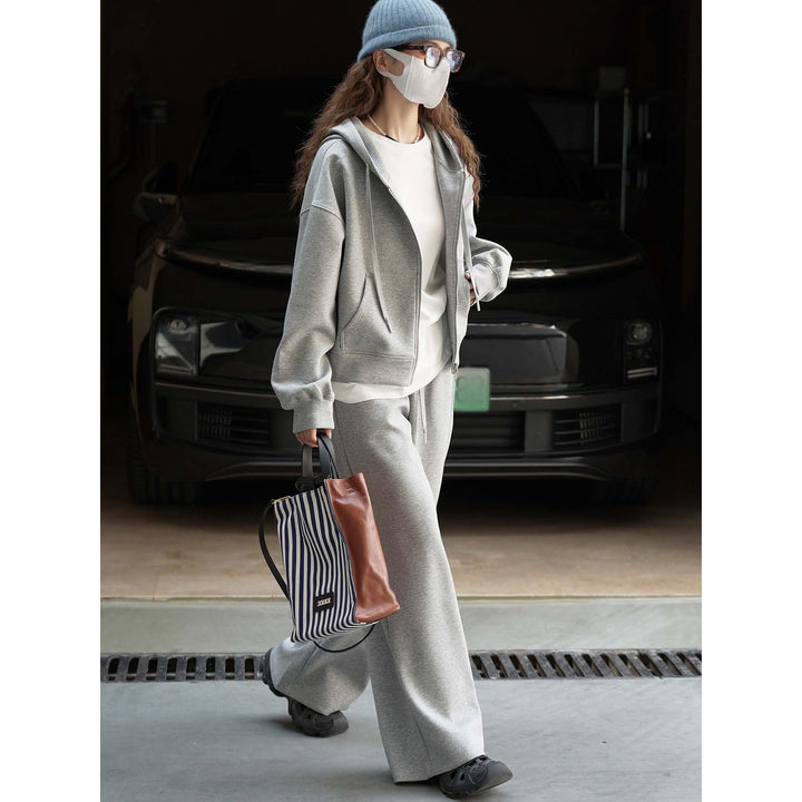 Women's Short Cut Boxy Hooded Sweat Jacket with Two-Way Zip Amarae