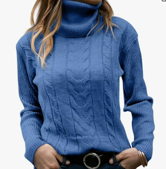 Lune London | Women's Sweater with Stand-Up Collar and Cable Pattern