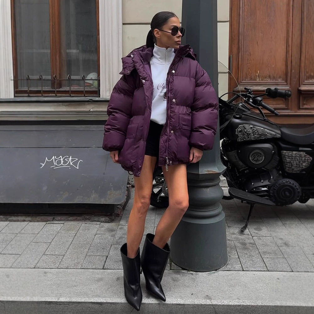 Women's Oversize Quilted Jacket with Hood and Padded Thermal Lining Amarae