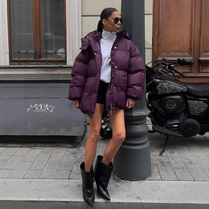 Women's Oversize Quilted Jacket with Hood and Padded Thermal Lining Amarae