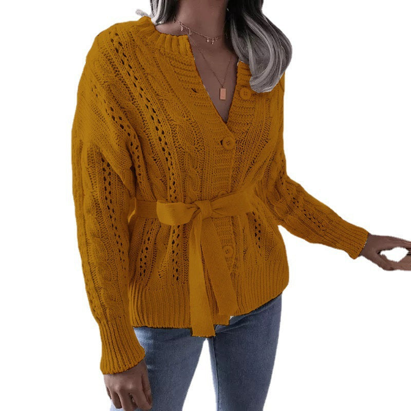 Women's knit jacket with belt and Amarae texture