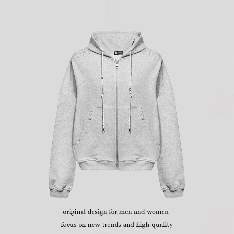 Women’s hooded zip jacket with stud trim and oversized fit Amarae