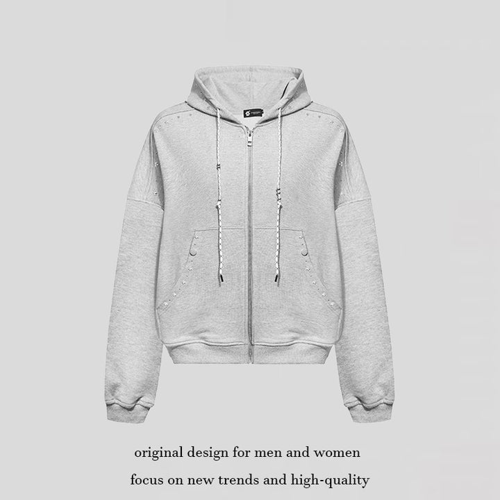 Women’s hooded zip jacket with stud trim and oversized fit Amarae