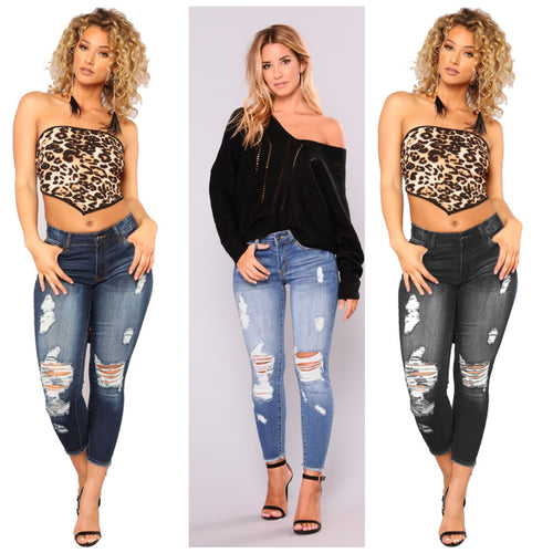 Jeans skinny pour femmes en look usé avec des déchirures marquées Amarae
