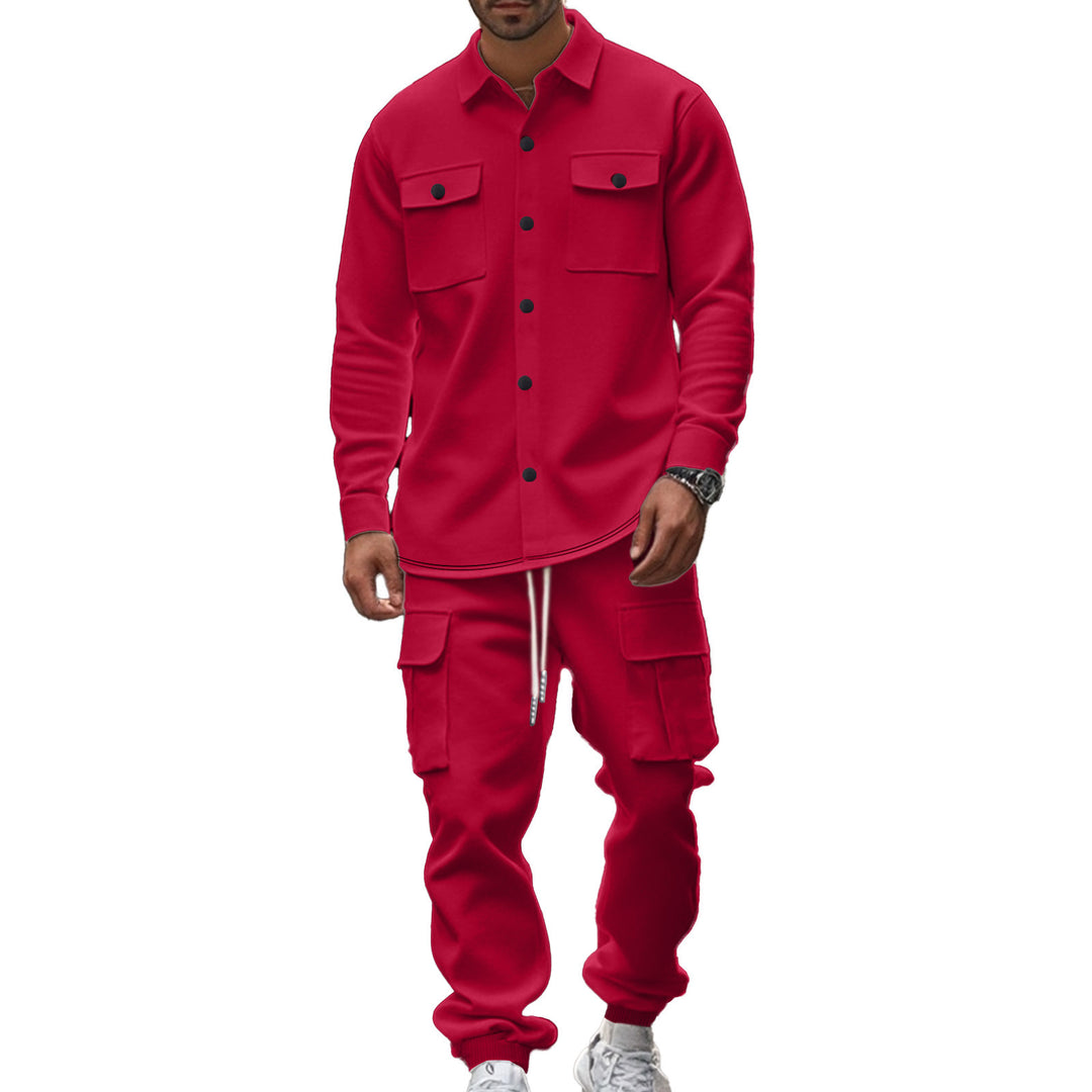 Men's Cargo Set with Casual Shirt and Chic Elastic Pants