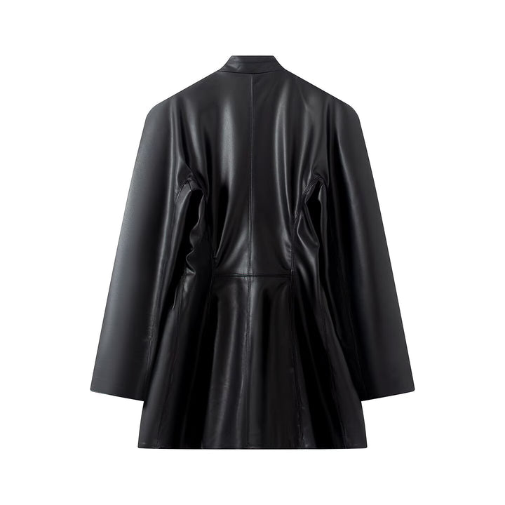 Women's Tailored Faux Leather Coat with Shawl Collar and Concealed Button Placket Amarae