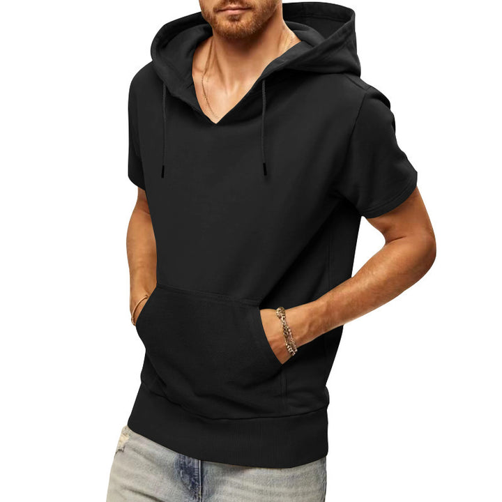 Men's Short Sleeve Hoodie with Practical Kangaroo Pocket Amarae