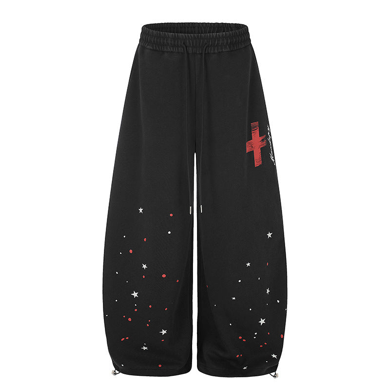 Women's Extra Wide Palazzo Sweatpants with Drawstring Waist, Star Print & Adjustable Balloon Hem Amarae