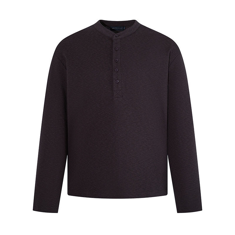 Men's Long Sleeve Henley Shirt with Stand Collar and Button Closure made of Textured Jersey Amarae