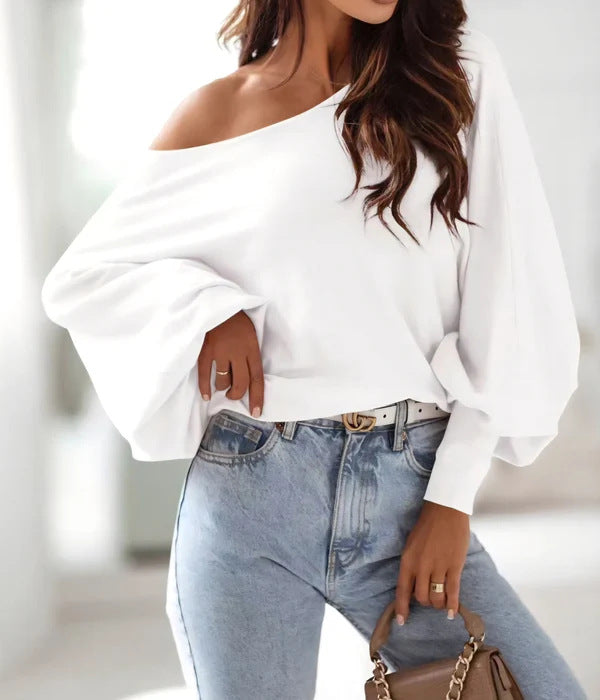 Oversized sweater for women with an asymmetrical cut and a plunge neckline Lune London