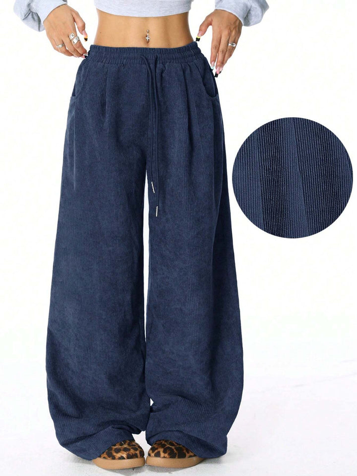 Wide corduroy pants for women with elastic waistband Lune London