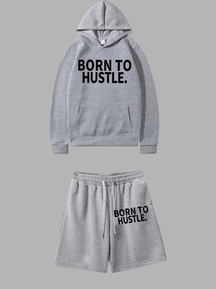 Women's hoodie and sporty shorts set with motivational Lune London inscription