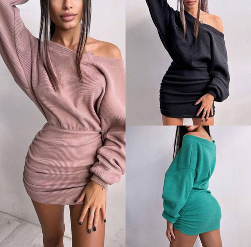 Mini dress for women with asymmetrical design and wide collar Amarae