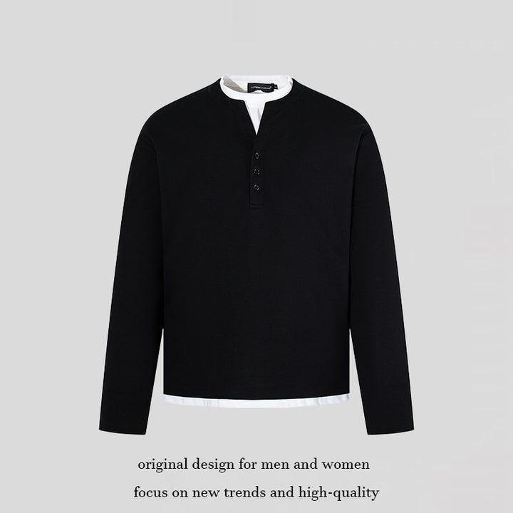 Men's Long-Sleeve Henley Layer Shirt with Contrasting Inner Collar and Modern Regular Fit Amarae