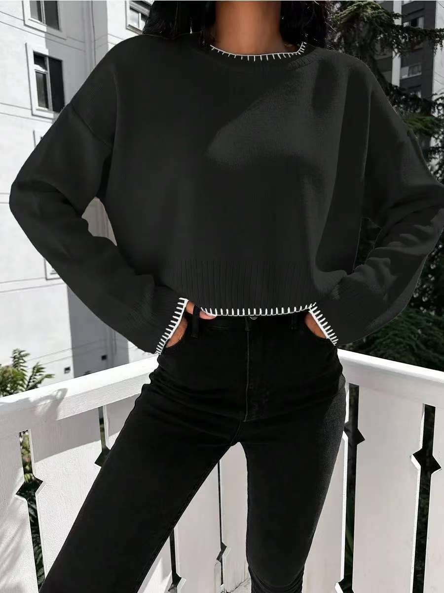 Sweater court pour femmes avec design texturé et coupe décontractée Chic & Stil