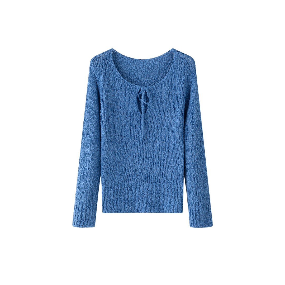 Women's chunky knit sweater with wide bateau neckline and tie belt Amarae