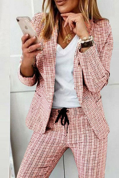 Amarae | Check Blazer Coat & Drawstring Trousers Set