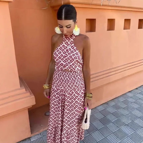 Maxi dress for women with elastic lace hem and playful pattern mix Amarae