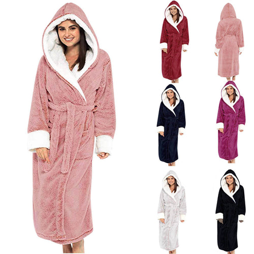 Women's Cozy Fleece Bathrobe with Hood and Belt Amarae