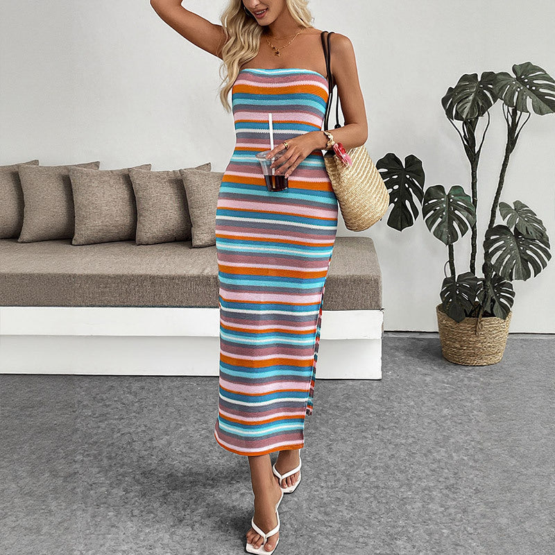 Maxi dress for women with side slit and adjustable straps Lune London