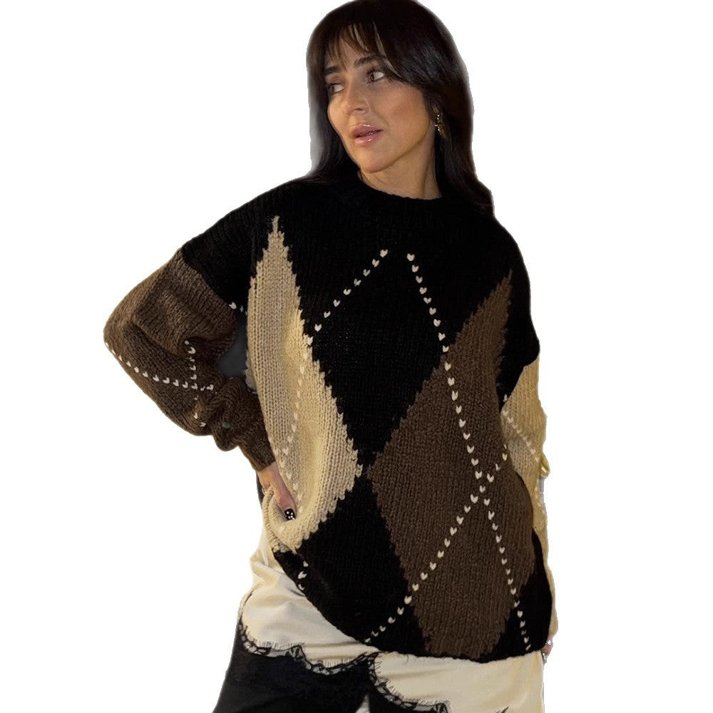Women's chunky knit oversized sweater with diamond knit pattern Amarae