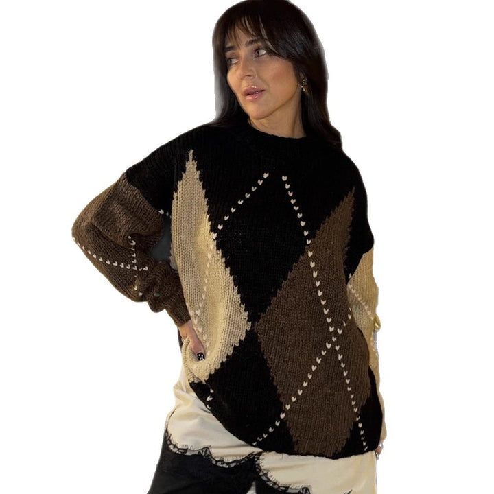 Women's chunky knit oversized sweater with diamond knit pattern Amarae