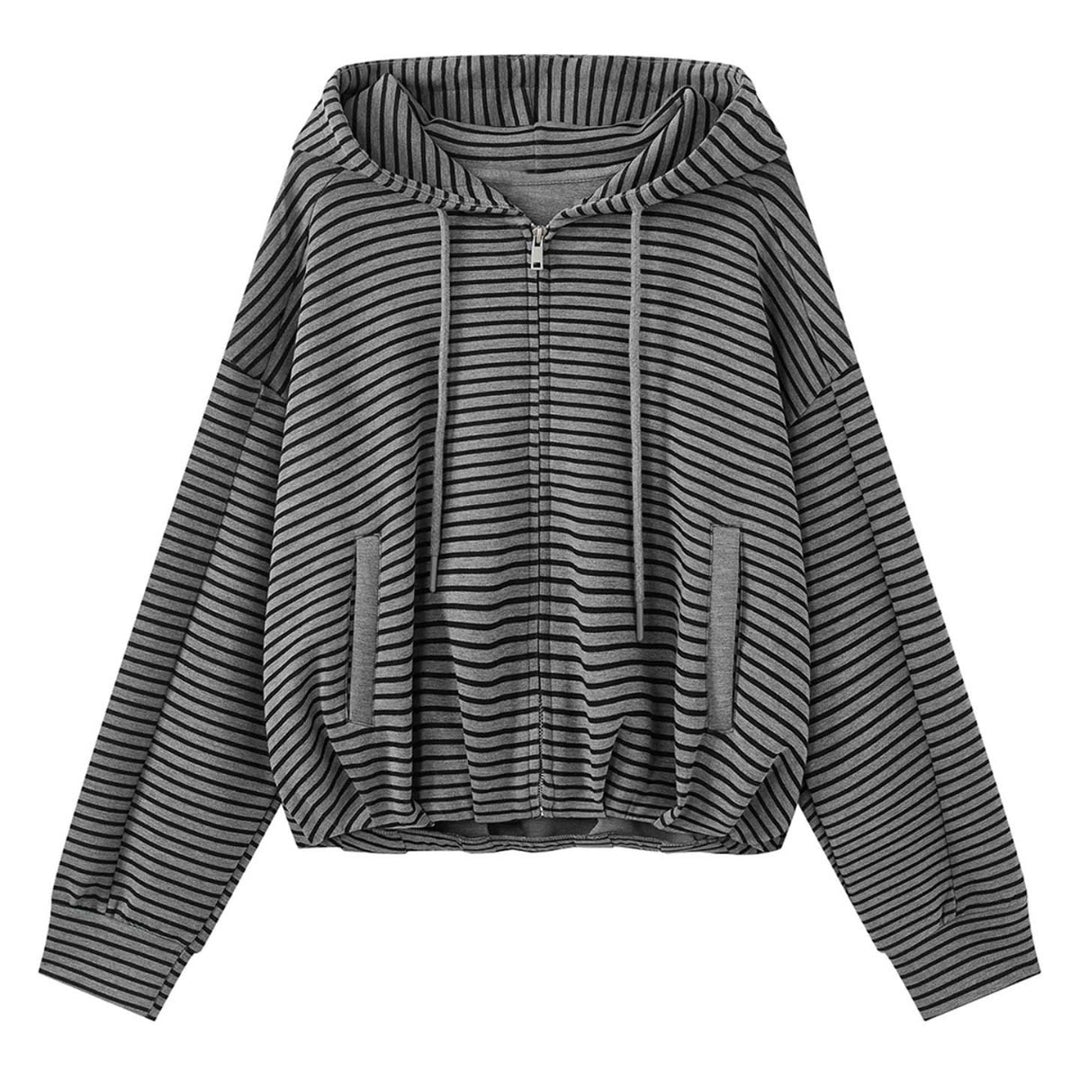 Women's Striped Relaxed-Fit Zip Hoodie with Drawstring
