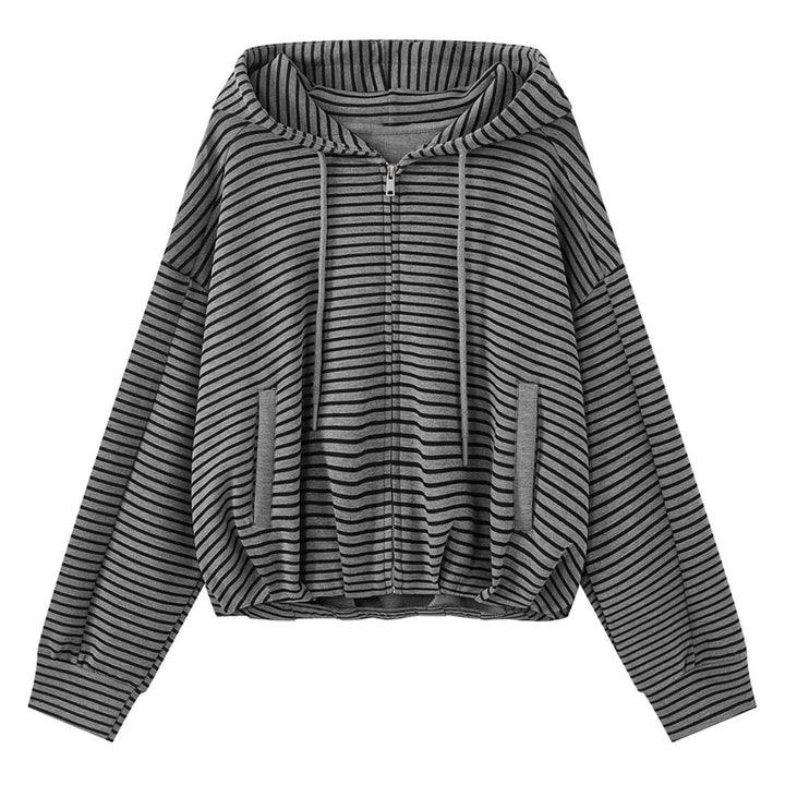 Women's Striped Relaxed-Fit Zip Hoodie with Drawstring