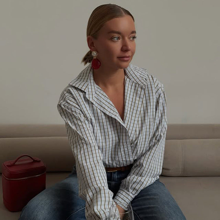Women's Checked Oversized Shirt with Extended Hem Amarae