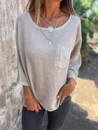 Light linen blouse for women with practical pockets and relaxed fit Amarae