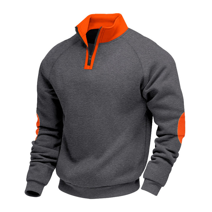 Men's trendy sweatshirt with half-zip and contrasting elbow patches Lune London