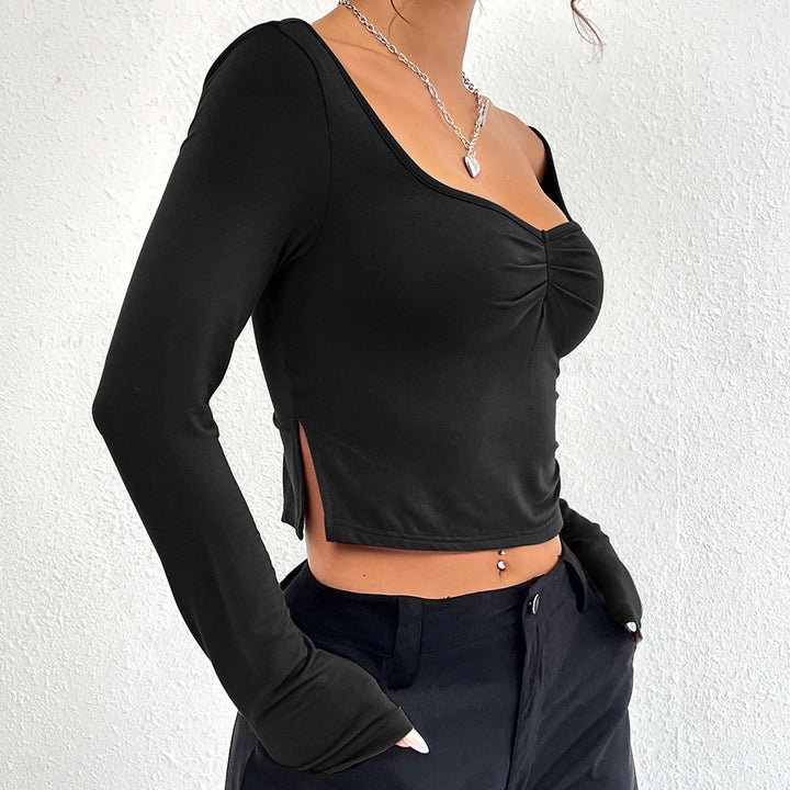 Haut court long à manches longues élégant pour femmes avec effet de gathering chic Chic & Stil