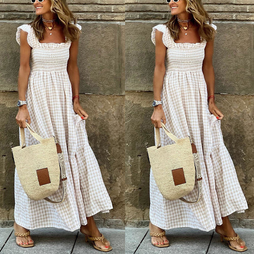 Checked maxi dress for women with frill hems Amarae