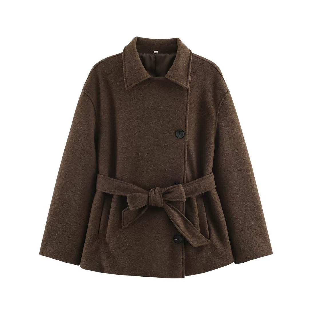Women’s short wrap coat with belted waist and boxy silhouette Amarae