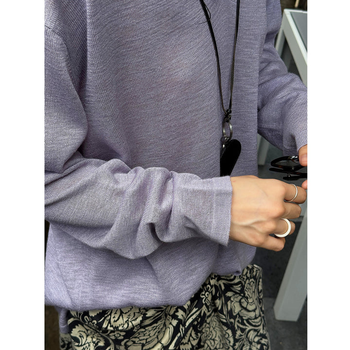Women Casual V-Neck Fine Knit Long Sleeve with Dropped Shoulder Amarae