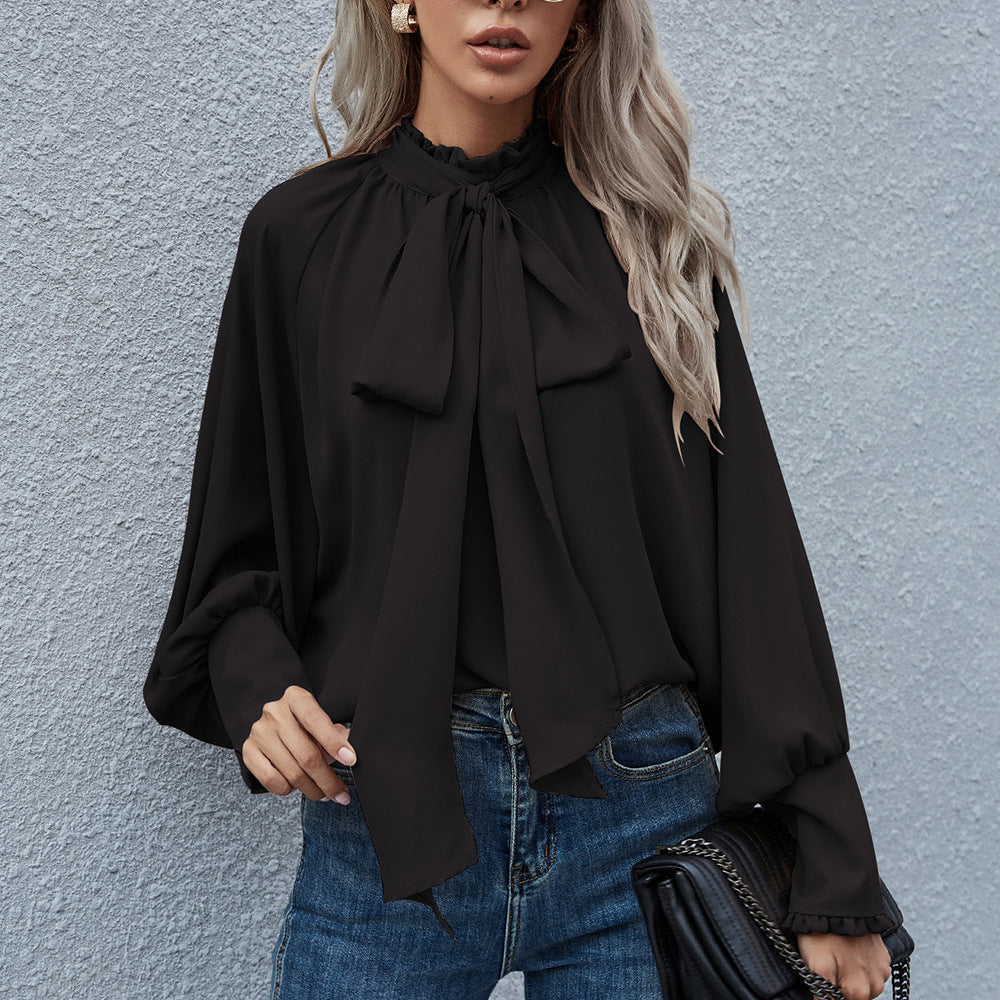Ladies Elegant blouse with knot and puff sleeves Lune London