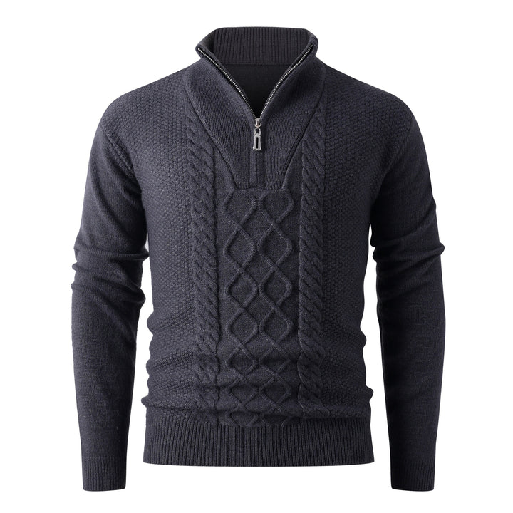 Thick knit pullover for men with a modern high collar and functional zipper Lune London